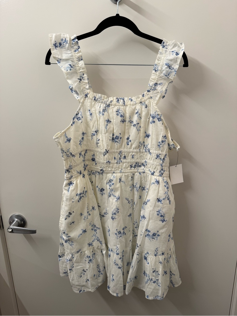 Abound Cream Sundress with Blue Floral Print and Ruffle Straps NWT